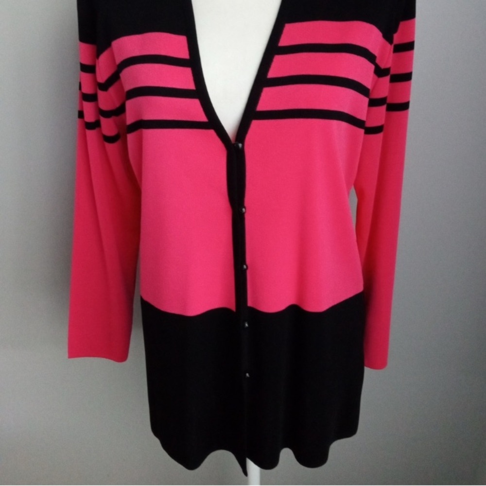 Misook black & pink striped cardigan sweater size petite small - Picture 2 of 10